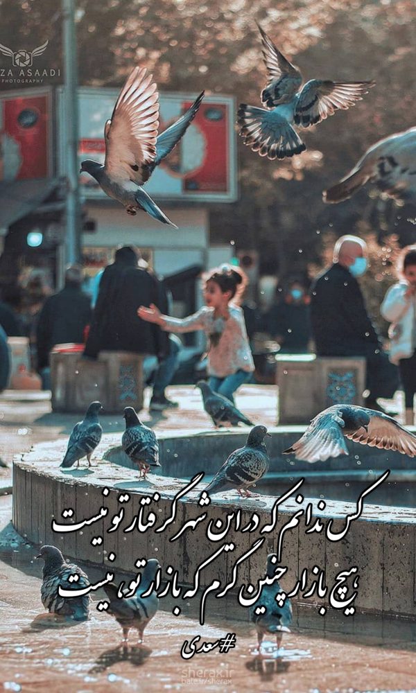 شعر عکس - کس ندانم که در این شهر گرفتار تو نیست - هیچ بازار چنین گرم که بازار تو، نیست