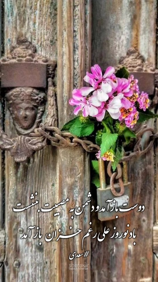 شعر عکس - دوست بازآمد و دشمن به مصیبت بنشست - باد نوروز علی رغم خزان بازآمد