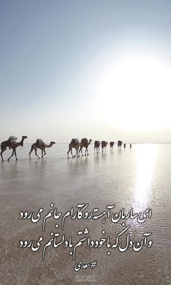 شعر عکس - ای ساربان آهسته رو کآرام جانم می‌رود - وآن دل که با خود داشتم با دلستانم می‌رود