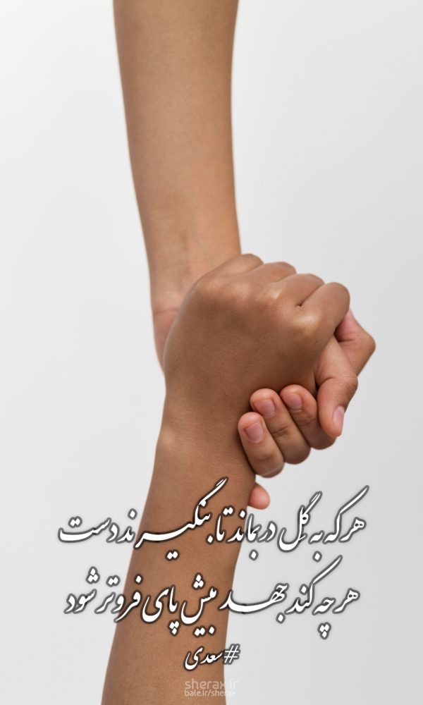 شعر عکس - هر که به گل دربماند تا بنگیرند دست - هر چه کند جهد بیش پای فروتر شود